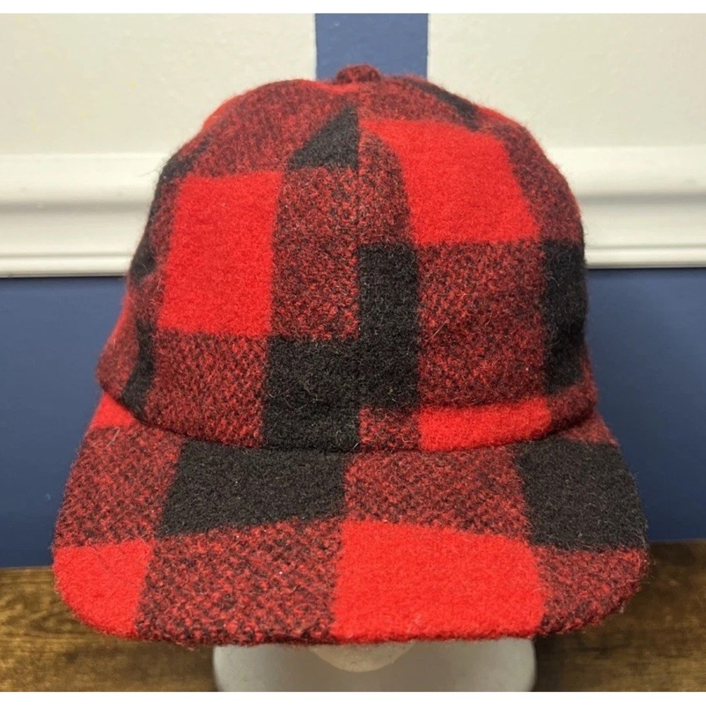Vintage Broner Buffalo Plaid Red Black Wool Hunters Hat Ear Flaps Size Large USA